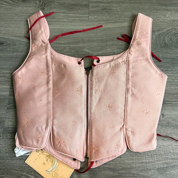 NWT Lace Made Wild Strawberry Paradise Corset Pink Red Embroidered Size Large - Picture 6 of 6